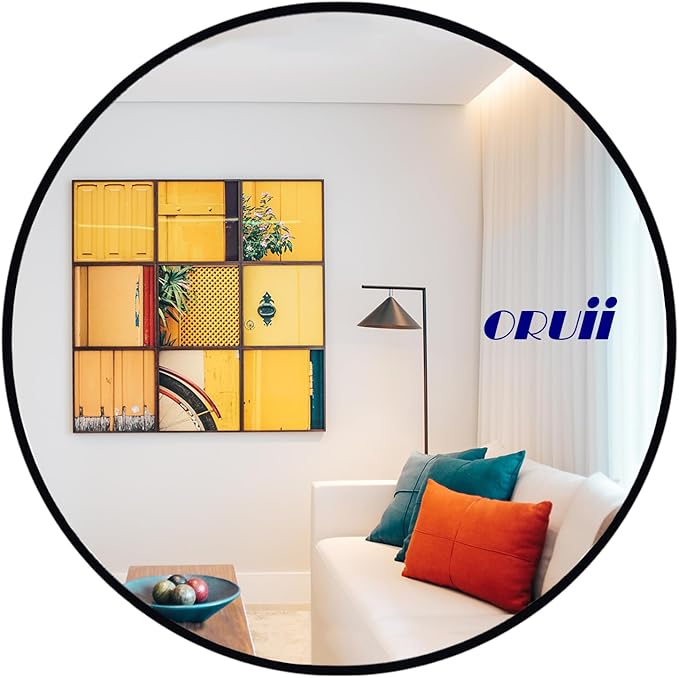 Round Mirror 30 inch, Black Round Mirror, Large Circle Mirrors Metal Frame, Black Circle Mirrors for Wall, Bathroom, Living Room, Dining Room, Entryway.