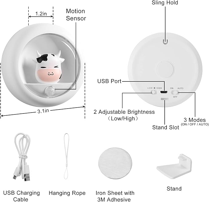 AIMILAR Night Light, Rechargeable Motion Sensor Light with Adjustable Brightness and 3 Mounting Options, Ideal Kids Night Lights, Gifts for Cat Lovers for Bedroom or Bathroom