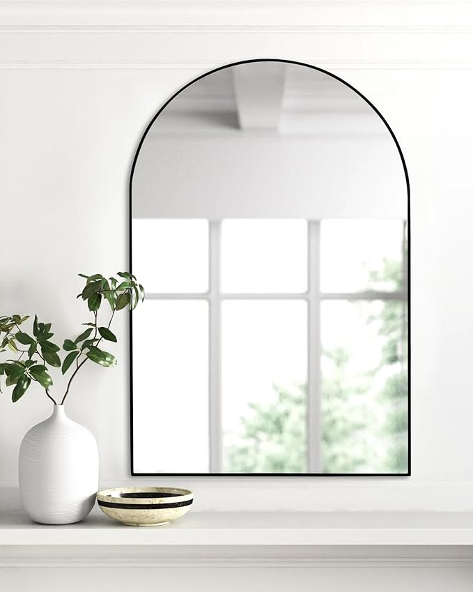 Black Arch Bathroom Wall Mirror,20 x 30 Inch Arched Vanity Modern Tempered Glass Mirror for Bedroom,Living Room,Entryway