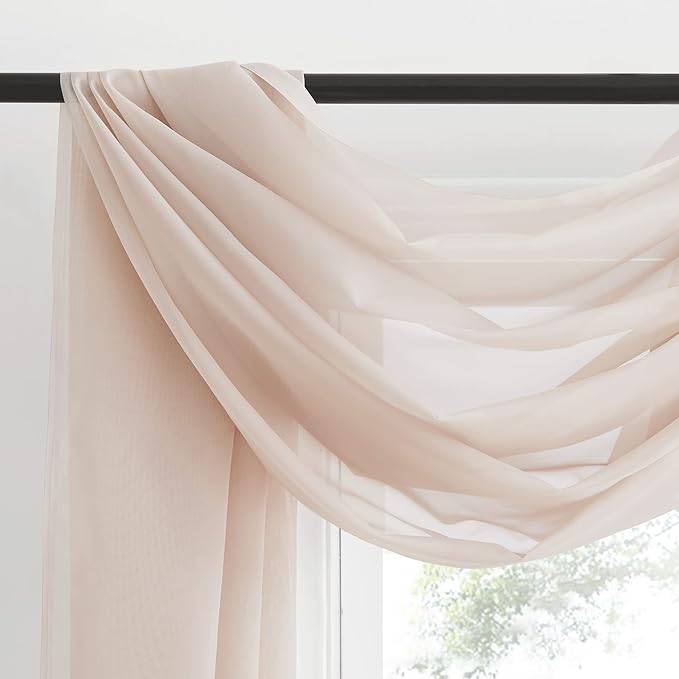 NICETOWN 2 Panels Taupe Sheer Window Scarf Valances W60 x L216, Decorative Soft Voile Textured DIY Bed Canopy Curtains for Party/Wedding/Nursery