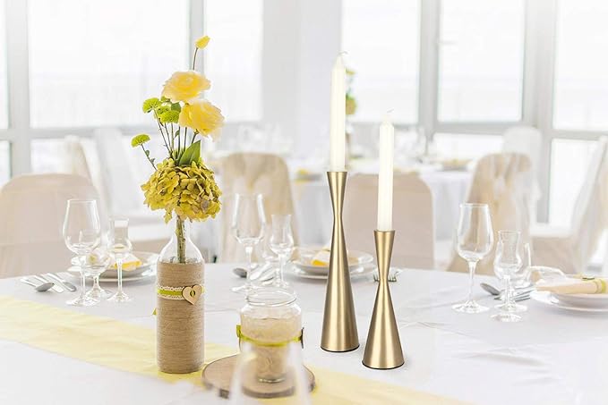 Vixdonos Brass Gold Taper Candlestick Holders Metal Candle Holders Set of 3 Table Mantel Decorative Candle Stand for Wedding, Dinning, Party,Home Decor (Gold)