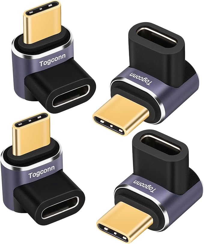 90 Degree Right Angle USB C Adapter (4 Pack), USB Type-C Male to Female Extender Connector, 40Gbps, 8K@60Hz Compatible with MacBook Pro/Air, iPhone 15/15 Pro Max, iPad Pro, Tablet, Phone, More