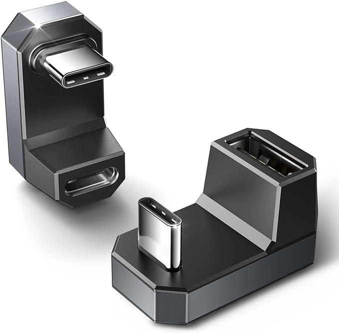 JSAUX 180 USB-C Adapter 2-Pack, 180-Degree Angle and Type-C to USB-A Converter, Ideal for Steam Deck, Switch, Laptops, Tablets, Phones - Grey