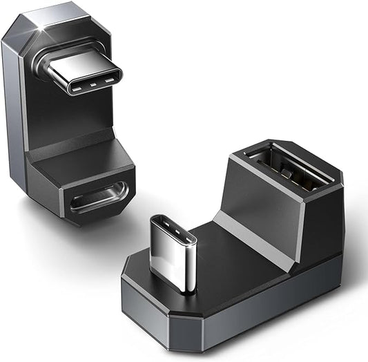 JSAUX 180 USB-C Adapter 2-Pack, 180-Degree Angle and Type-C to USB-A Converter, Ideal for Steam Deck, Switch, Laptops, Tablets, Phones - Grey