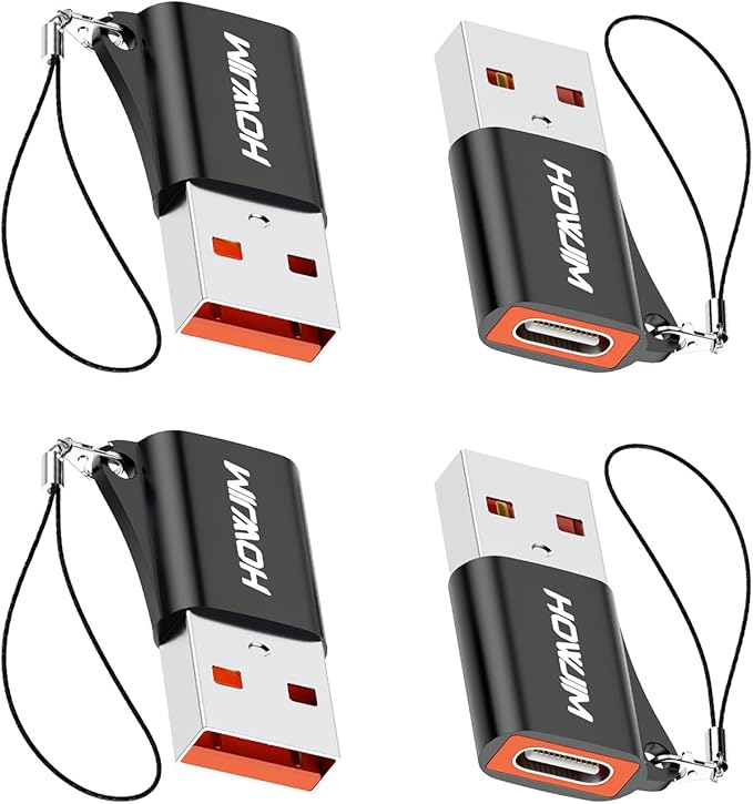 USB to USB C Adapter 4 Pack,USB C Female to USB 3.0 Male OTG Adapter,PD27W/66W Fast Charging 10Gbps Data Transfer for M-acBook Pad Phone 17/16/15 G-alaxy X-Peria Android Anti-Lost Lanyard Black