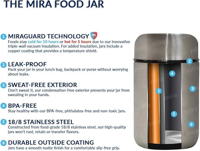 MIRA 9oz Insulated Food Jar Thermo for Hot Food & Soup, Compact Stainless Steel Vacuum Lunch Container - Pink