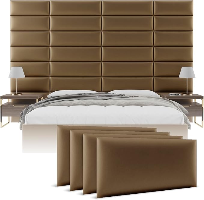 Vänt Upholstered Wall Panels - King/Cal King Size Wall Mounted Headboards - Metallic Gold - Twin/King - Set of 4 Panels (Each Individual Panel 39"x11.5")