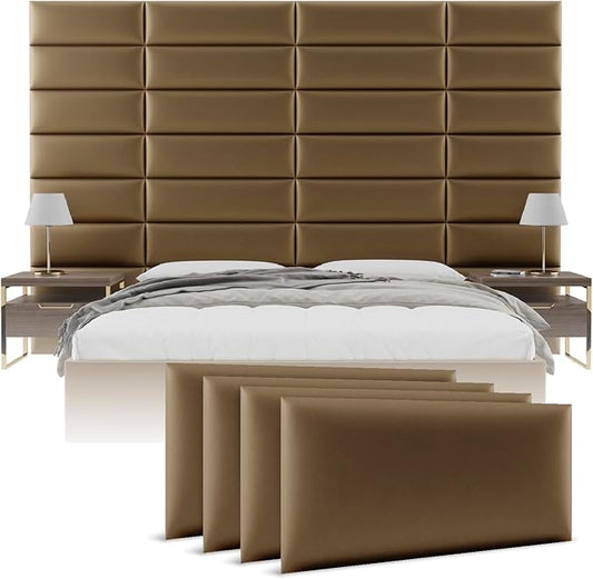 Vänt Upholstered Wall Panels - King/Cal King Size Wall Mounted Headboards - Metallic Gold - Twin/King - Set of 4 Panels (Each Individual Panel 39"x11.5")