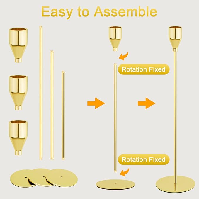 Gold Candlestick Holder Set of 12 for Taper Candles, Decorative Candle Holders Bulk Candle Stick Holders Taper Candle Holders for Table Centerpiece Wedding Dinning Party Anniversary Home Decor