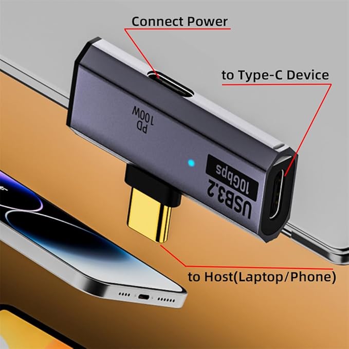 xiwai USB-C Splitter 1 in 2 Out Charger Connector Type-C Female USB3.0 10Gbps Data OTG & 100W PD Power Adapter for Laptop Tablet Phone
