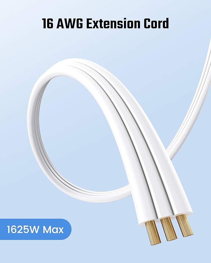 Extension Cord 10ft SUPERDANNY Mini Power Strip Ultra Right Angled Flat Plug for Tight Spaces,Indoor Extension with 3 Outlets,for Office Home Appliances,Non Surge Protector for Travel Cruise,White