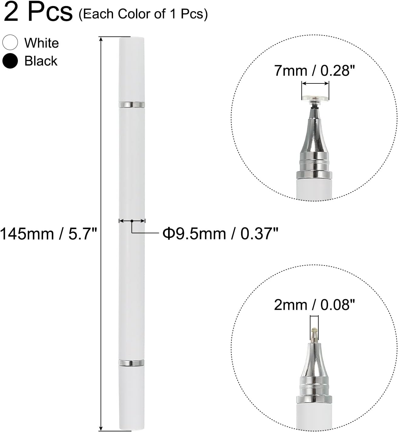 MECCANIXITY 2pcs Ballpoint Pen with Stylus Tip, 2 in 1 Ink Pen Fine Point Disc Stylus for Universal Capacitive Tablets