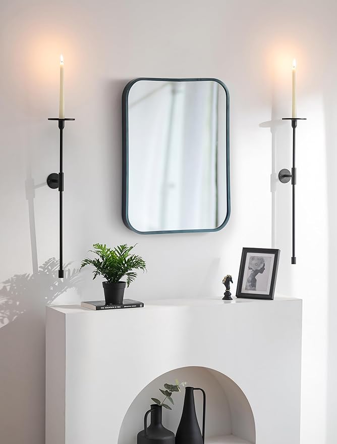 Sziqiqi Wall Candle Holder Black: Metal Candle Sconces for Pillar Candlestick Modern Wall Mount Candleholders Set of 2 - Long Candlestick Sconce Decor for Living Room Bedroom Bathroom Fireplace