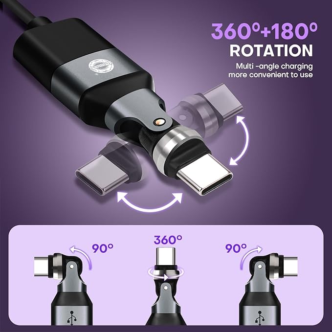 USB Adapter Type C to A 2 Pack 180° & 360° Rotation USB2.0 480Mbps Phone OTG Port Fast Charge Extender with LED Indicator (Black)