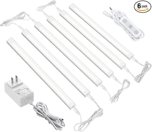 ASOKO Dimmable Under Cabinet Lighting for Kitchen - 6 Pcs 12 inches Linkable Counter Light Bars, Led Closet Light Daylight White 4500K,DC24V 1360Lumens,20W Led Shelf Lighting (ETL Plug)
