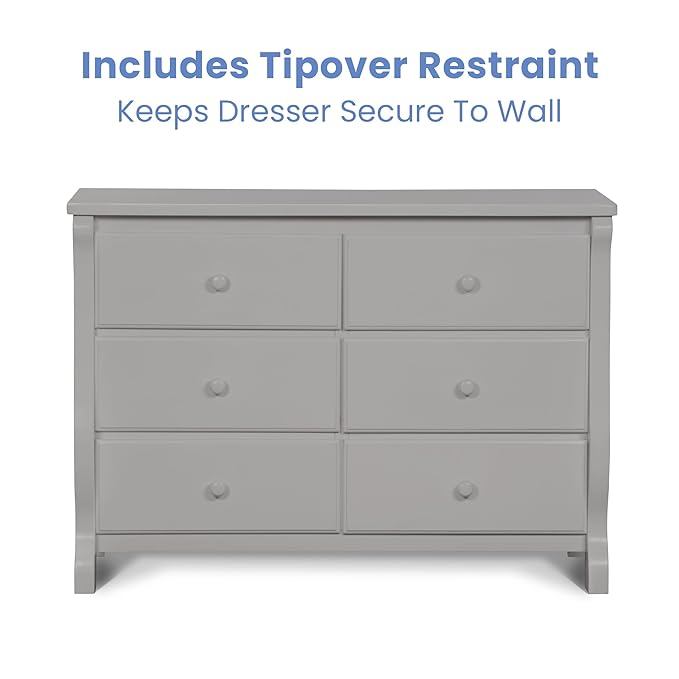 Delta Children Universal 6 Drawer Dresser with Interlocking Drawers - Greenguard Gold Certified, Grey