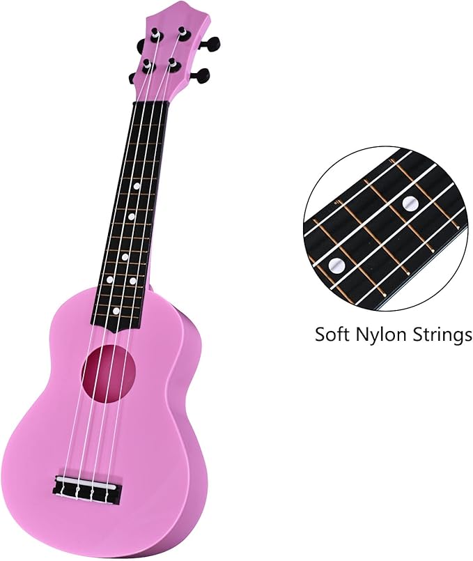 LIEKE Kids Ukulele 21 Inch Soprano Ukelele,Musical Instrument,Toy Ukulele Gift for Girls Children Beginners with Bag (Pink)