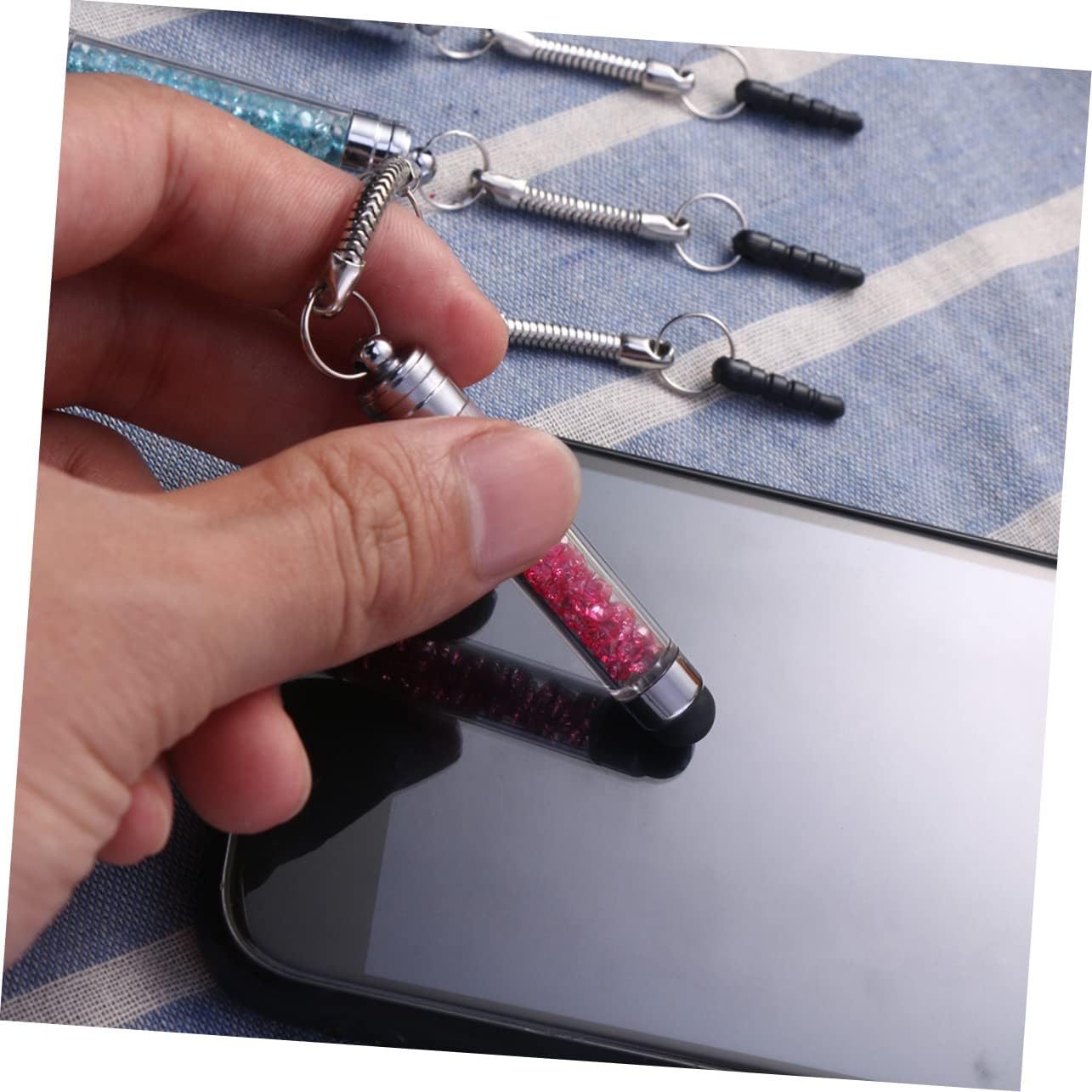 Hemobllo Mini Stylus Pen - 8 Pcs Crystal Capacitive Stylus for Universal Touch Screens, Portable with 3.5mm Jack