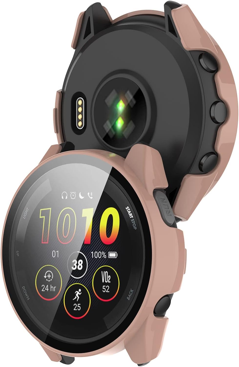 Protective Case for Garmin Forerunner 265/265S with Screen Protector, Anti-Drop Hard PC Full Cover (Pink/Apricot/Clear)