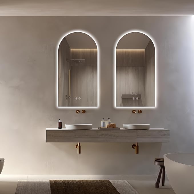 Niccy Arched LED Bathroom Mirror, 51x27 Inch Arch Frameless Backlit Mirrors for Wall Arched Lighted Vanity Mirrors Defogger and 3 Color, Explosion-Proof, HD Glass and IP65 Waterproof