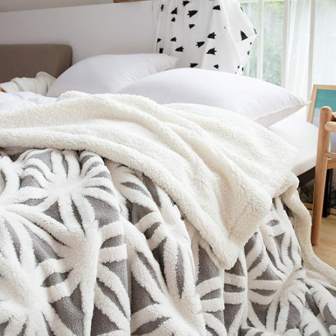 LOMAO Sherpa Fleece Blanket 90x90 Fuzzy Soft Throw Blanket Dual Sided Blanket for Couch Sofa Bed (Grey, 90''x90'')