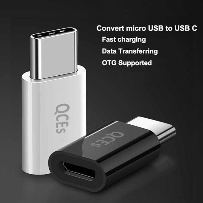 QCEs Micro USB to USB C Adapter 4Pack, Micro USB Female to USB-C Male OTG Adapter Fast Charging Compatible with iPhone 15 Pro Plus, Samsung Galaxy, Type-C Phones, Tablets