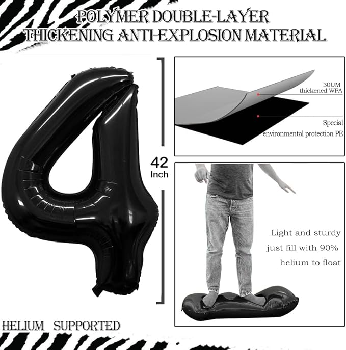 GOER Number 24 Balloons for 24th Birthday Party Decorations,42 Inch Jumbo Foil Helium 42 Balloons for 42nd Birthday Party Decoration (Black)