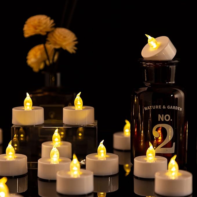LED Tea Lights Candles- 24PACK Warm Yellow Flameless Candles Realistic and Bright Flickering Long Lasting 200Hours for Holiday Celebration,Party,Home Decoration,Battery Operated