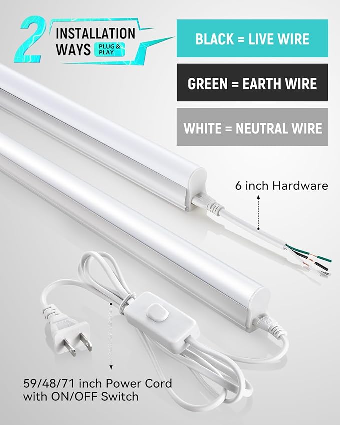 (2 Pack 4FT T5 LED Shop Light,6500K,20W,2300LM(Super Bright White) Linkable LED Integrated Fixture,Garage Ceiling and Cabinet Light,Strip Light,Corded Electric with ON/Off Switch