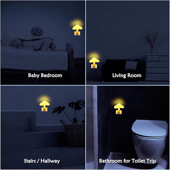 iBetterLife Sensor LED Mushroom Night Light Plug-in Wall Dream Bed Room Nightlight for Adults Kids Cute Mushroom Lamp Cottagecore Decor for Bedroom, Bathroom, Stairs, Hallway Corridor Warm Yellow