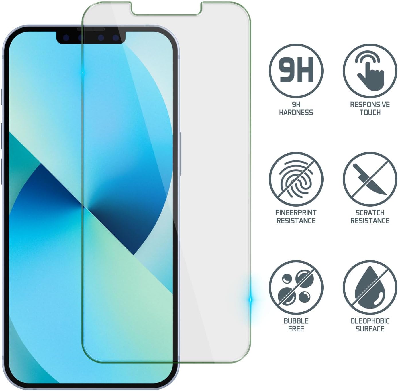 Punkcase Tempered Glass Screen Protector for iPhone 13 Pro Max, Universal Case Friendly 9H HD Armor Protection
