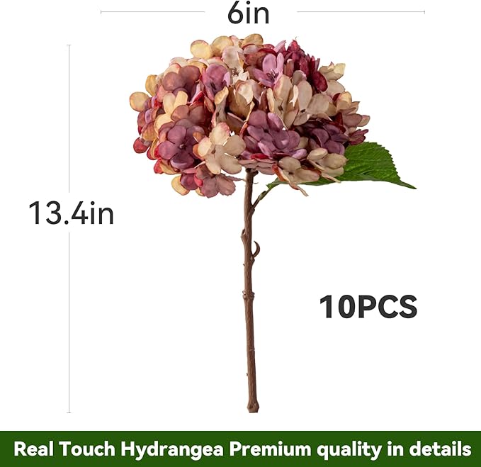 10PCS Fake Hydrangea Artificial Flowers Hydrangea Bouquet for Home Wedding Bridal Bouquet Office Party Table Centerpiece DIY Floral Decor (Autumn Pink)