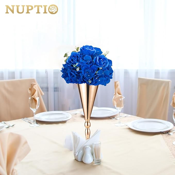 NUPTIO Royal Blue Flowers for Centerpieces: 10 Pcs 11.8 inch Diam Artificial Flower Balls for Centerpieces - Fake Flower Ball Arrangement Bouquet Rose Wedding Centerpieces for Tables Decorations