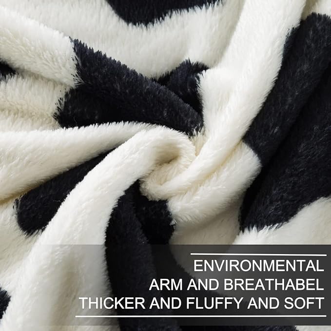 Fleece Cow Print Blanket - Premium Lightweight Anti-Static Bed Cow Throws Soft Cozy Warm Blankets Plush Gift, Bedroom Decor 90" x 108"(Black Cow King)