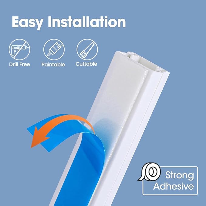 315in Cord Hider Kit, Cord Covers for Wires on Wall, Cord Hider for Wall Mount tv, tv Cable Hider Wall kit, Paintable Cable Raceway, Wire Covers for Cords, 20X L15.7in X W0.59in X H0.4in, White
