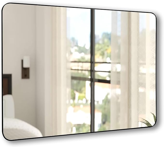 CULER Black Bathroom Wall Mirror,30 x 40 Inch Large Rectangle Vanity Modern Tempered Glass Mirror for Bedroom,Living Room,Entryway (30x40 Inch, Black)