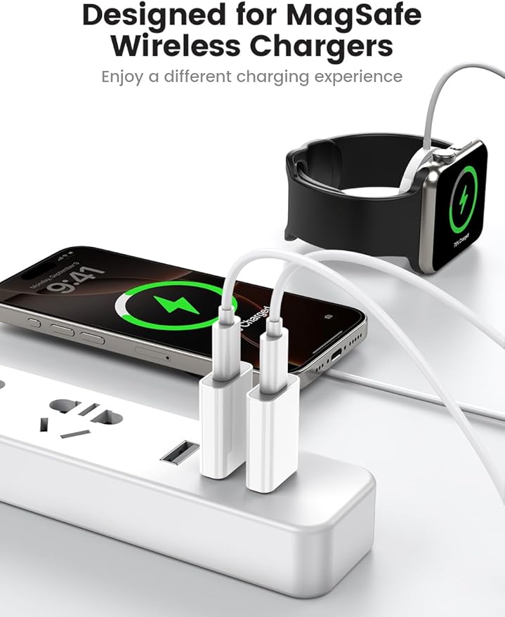 MOSWAG USB to USB C Adapter 2 Pack, USB C to USB Adapter, USB to C Adapter Compatible for iPhone 17/16/15 Mini Pro Max, Apple MagSafe Watch 11/10/9/8, Galaxy S20-25, iPad Air Mini 6/7, CarPlay