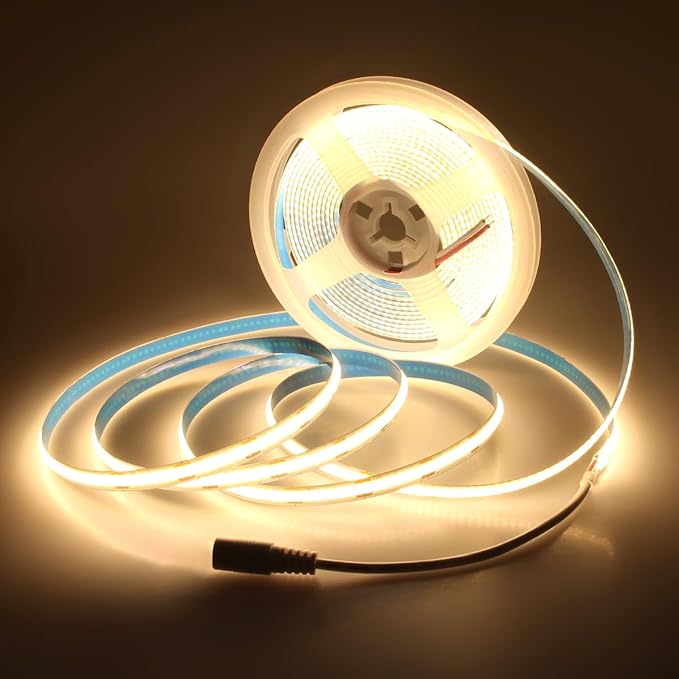 Aclorol COB Led Strip Light 12V 16.4ft Led Strip Lights 3000K Warm White 1600Leds CRI85+ Flexible LED Tape Lighting for Bedroom TV Party Home Indoor Decor(Power Supply&LED Dimmer Not Included)