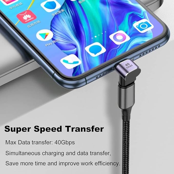 90 Degree USB-C Angled Adapter - 2 Pack, 40Gbps, 8K @ 60Hz, USB 3.1, Right Angle Extension for Laptop, Tablet, VR, Camera, Smartphone