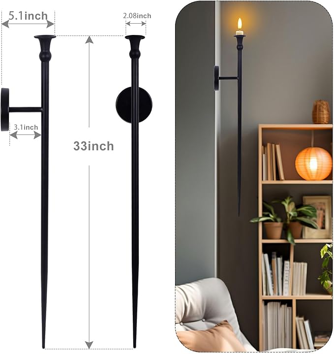 Candle Sconces Long Wall Candle Holder - Set of 2 Black Long Wall Candle Sconce Retro Chic Wall Sconces Candle Holder Decoration for Dining Room, Living Room, Office, Bathroom