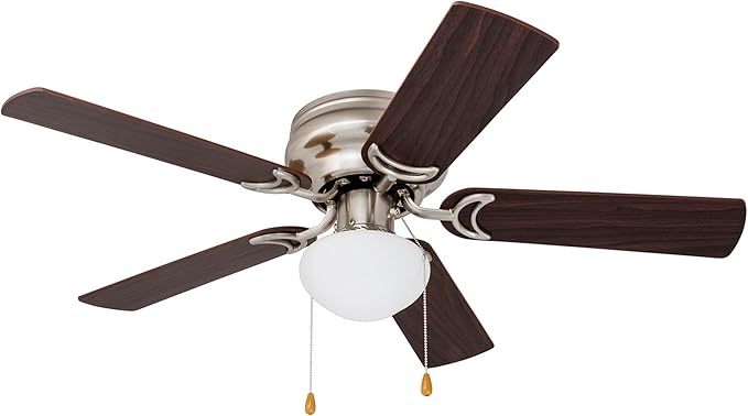 Prominence Home Alvina, 42 Inch Traditional Flush Mount Indoor LED Ceiling Fan with Light, Pull Chain, Dual Finish Blades, Reversible Motor - 80029-01 (Brushed Nickel)