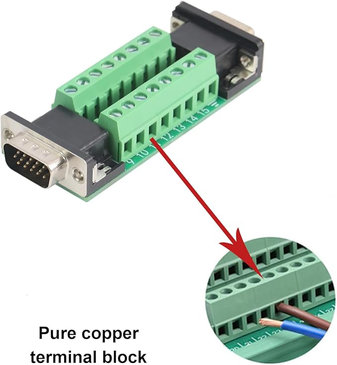 2PCS VGA 3Row 15Pin Male to Female Breakout Board, RS232 D-SUB Serial to 15pin Serial Solderless Port Terminal Gender Changer Connector
