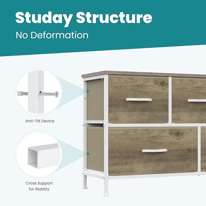 OLIXIS Dresser for Bedroom with 5 Drawers, Wide Chest of Drawers, Fabric Bedroom Dresser with Drawer Organizer, Storage Organizer Unit with Fabric Bins for Closet, Living Room, Hallway, Classic Black