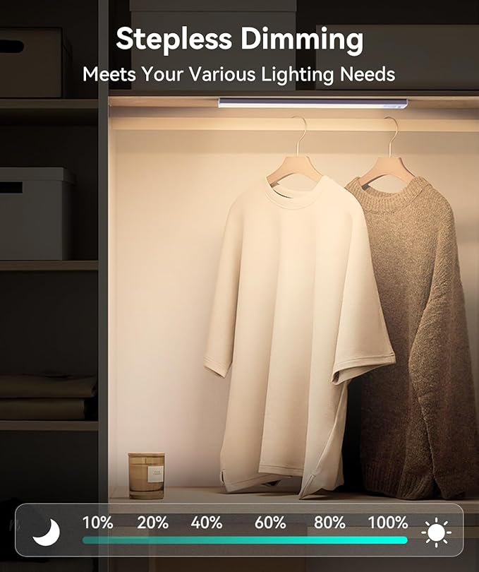 Under Cabinet Lighting, LED Motion Sensor Light Indoor, 2200mAh USB Rechargeable Closet Lights Battery Operated, Stick On Magnetic Wireless Dimmable Under Counter Lights for Kitchen, Stairs (2 Pack)