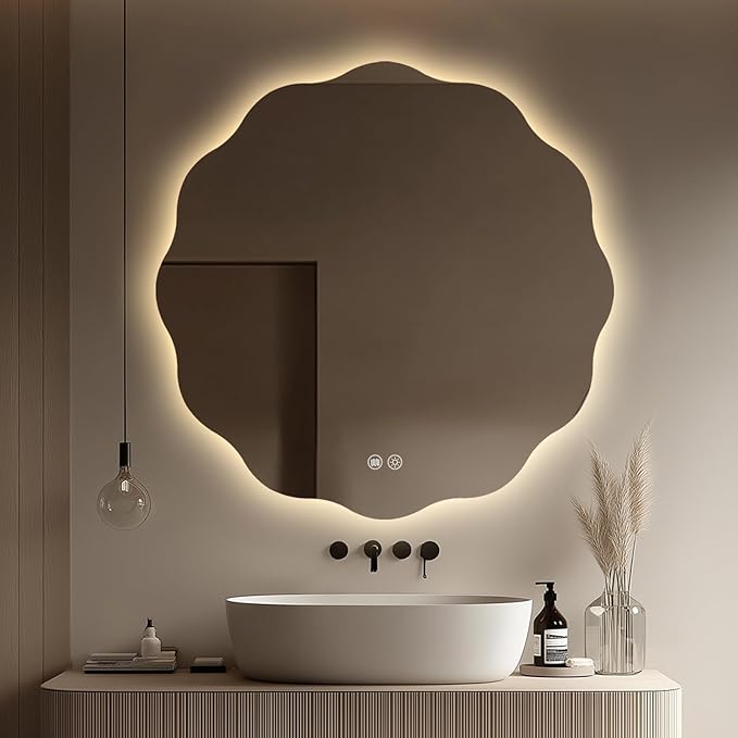 Round LED Bathroom Mirror with Lights 30", Stepless Dimmable Circle LED Mirror with 3 Colors, Anti-Fog, Memory, Frameless Smart Vanity Mirror