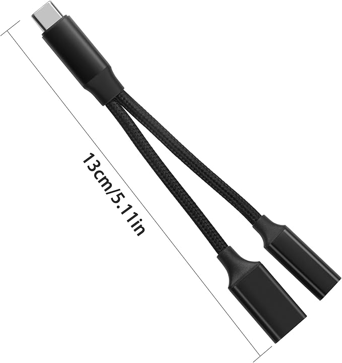 GELRHONR USB C OTG Charging Adapter, 2 in 1 Type-C Splitter With 10W Charging and USB A Female Port, Short Extension Cable for Most Type-C Phones, Fan, Printer (Black)