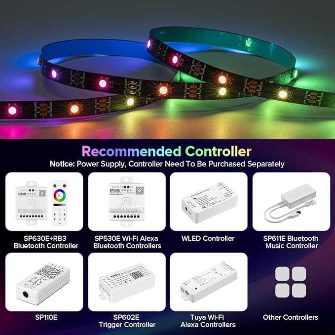 SEZO WS2812B ECO LED Strip Light 16.4FT/5M 30LEDs/m 150Pixels Individually Addressable Programmable 5050SMD Digital RGB Alloy Wires Flexible Dream Color IP30 Non-Waterproof PCB Black DC5V