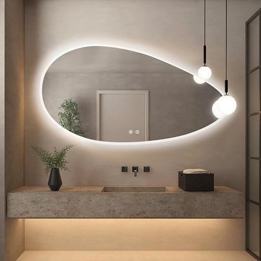 Niccy Irregular LED Bathroom Mirror with Lights, 27x51 Asymmetrical Backlit-Mirror for Wall Mounted, Bathroom Vanity Mirrors with Memory, Dimmable, 3 Colors, Anti-Fog, IP65 Waterproof