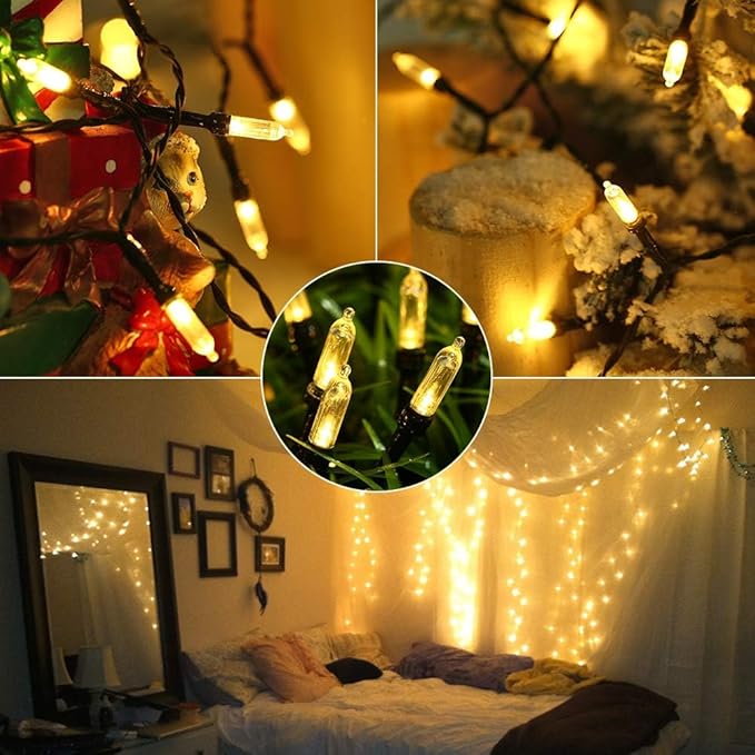 LYHOPE Battery Christmas Lights, 2Pack Total 66ft 200 LED Christmas Lights Waterproof 8 Modes Battery Operated String Light for Outdoor & Indoor, Xmas Tree, Wreaths, Holiday Decoration (Warm White)