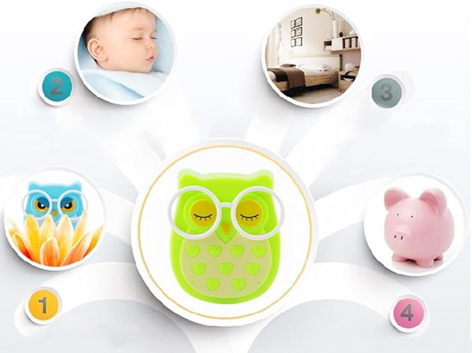 2 PCS Owl LED Plug in Night Light for Kids- Wall Lamp Take Good Care Children Sleep Light Sensor Auto Controlled Nightlights for Baby Nursing (Yellow+Green)